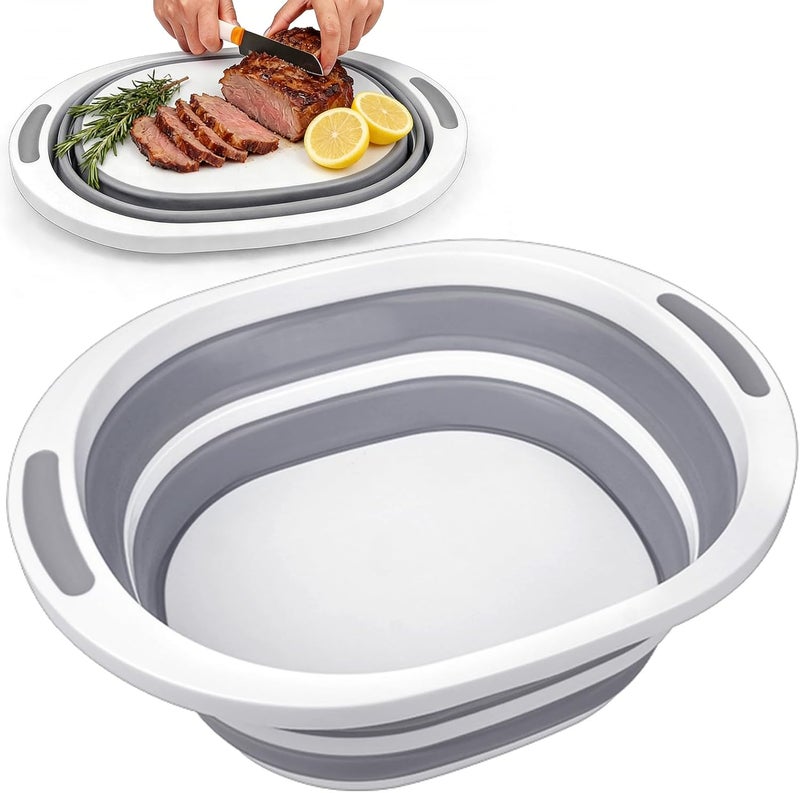 Seropy Collapsible Wash Basin, 7.5L Dish Tub Sink Basin Folding Dish Pans for Kitchen Sink, 2-in-1 Dishpan + Cutting Board, Portable Sink Dish Basin for Camping BBQ Prep Tub Washing Bin Bucket for Cleaning - Image 1